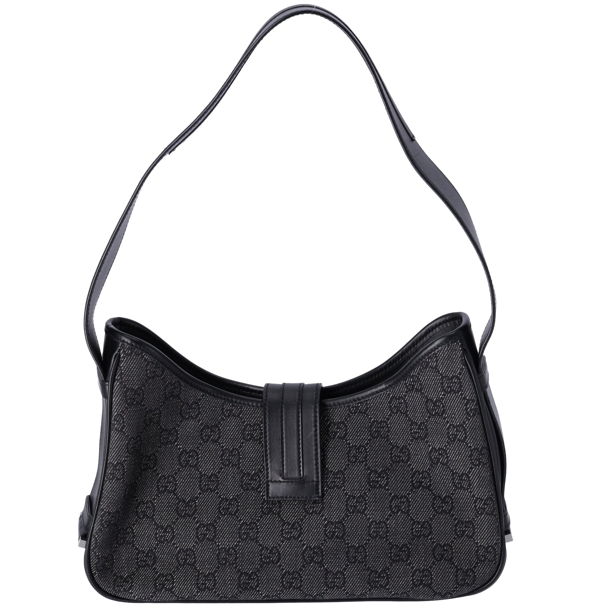 GUCCI GG Shoulder Bag 92736 Black Jacquard Leather Gray