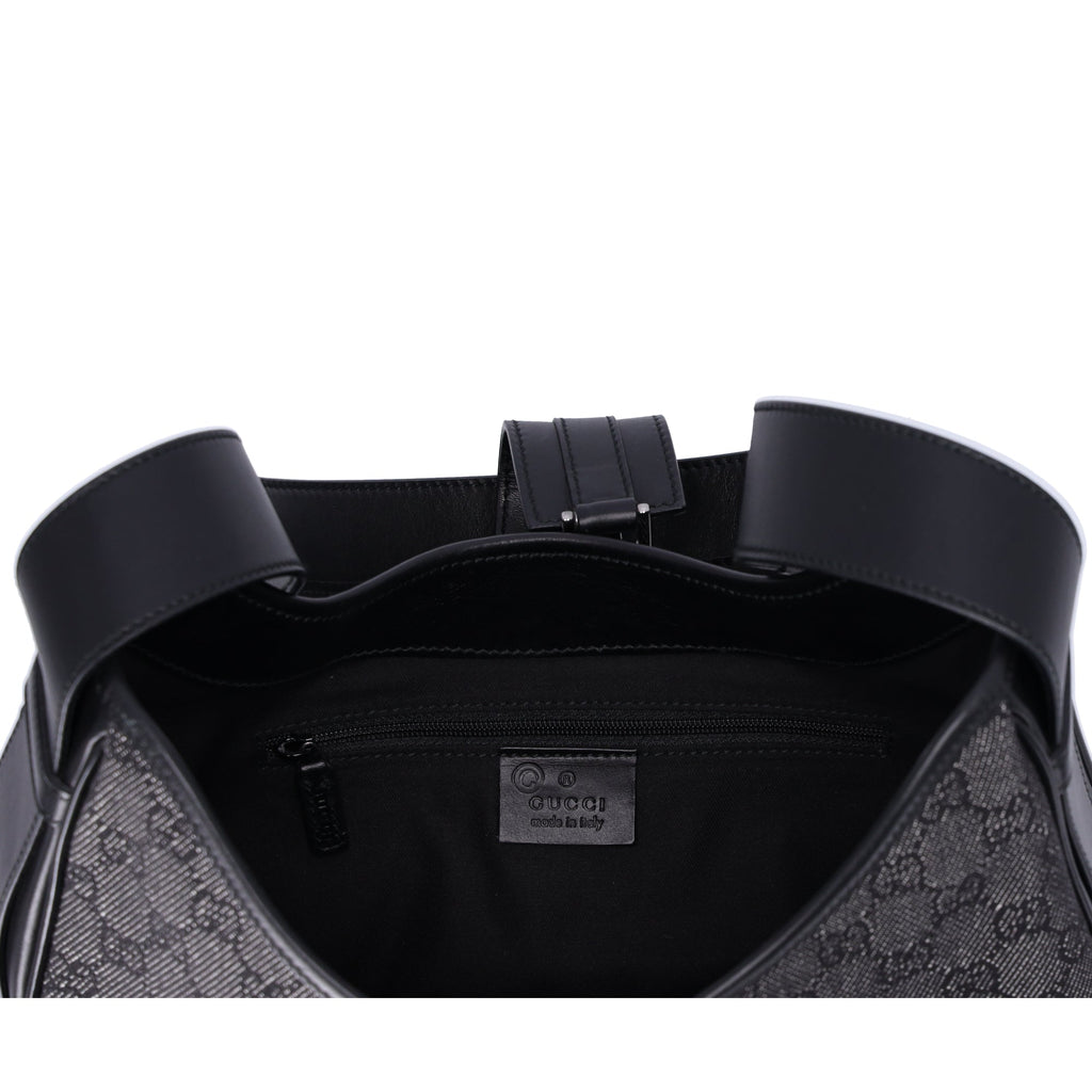 GUCCI GG Shoulder Bag 92736 Black Jacquard Leather Gray