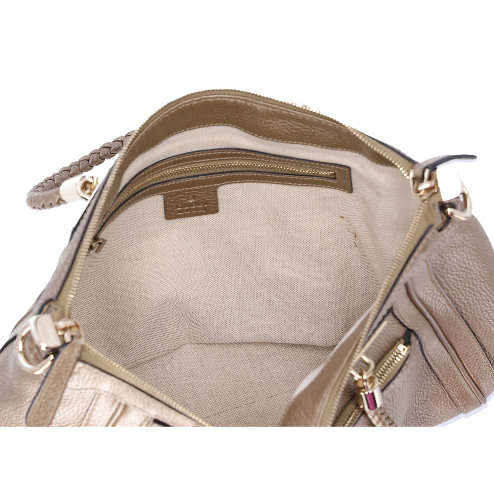 GUCCI Bella Handbag 282300 Gold Leather Braided Handles