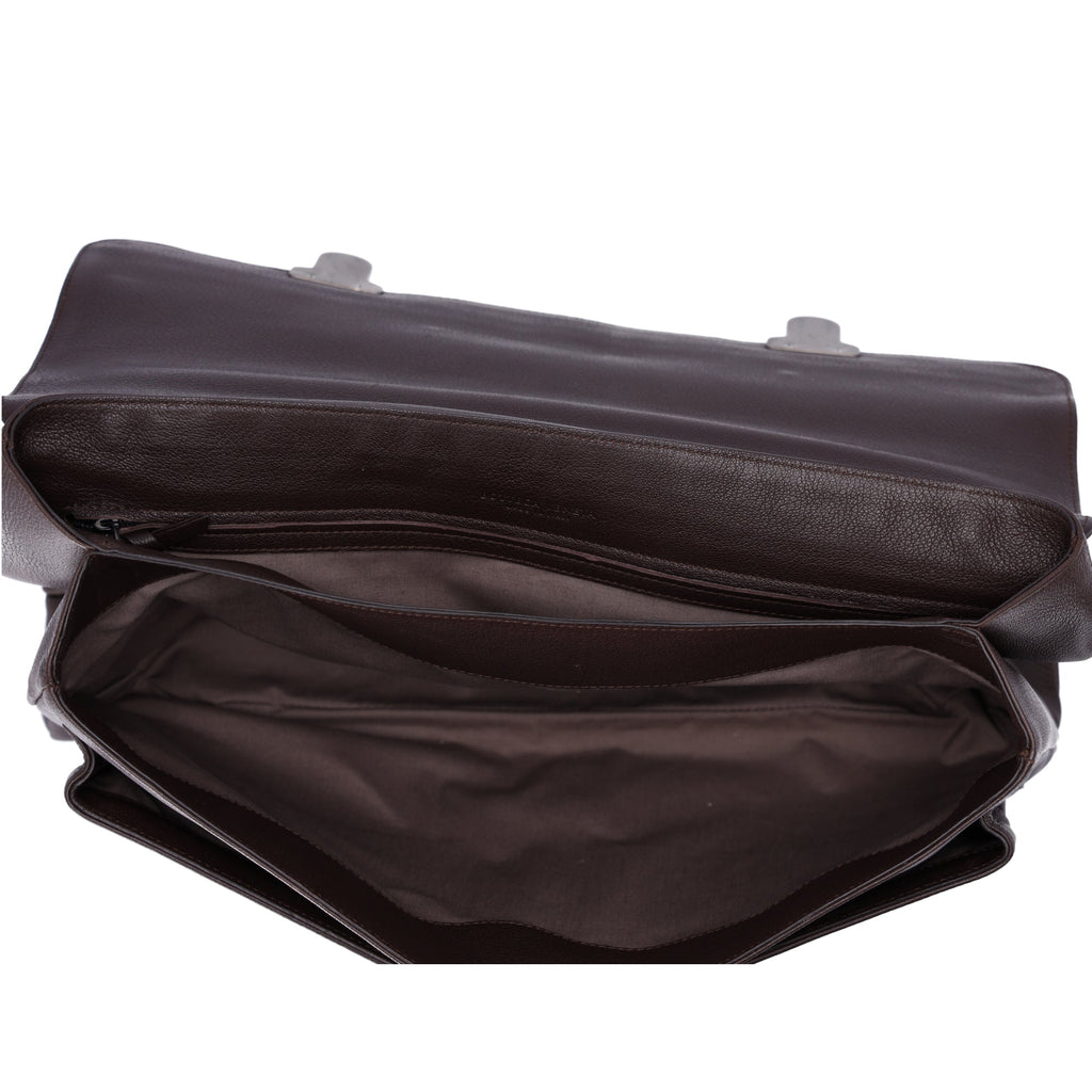 BOTTEGA VENETA Intrecciato Business Bag Dark Brown Leather