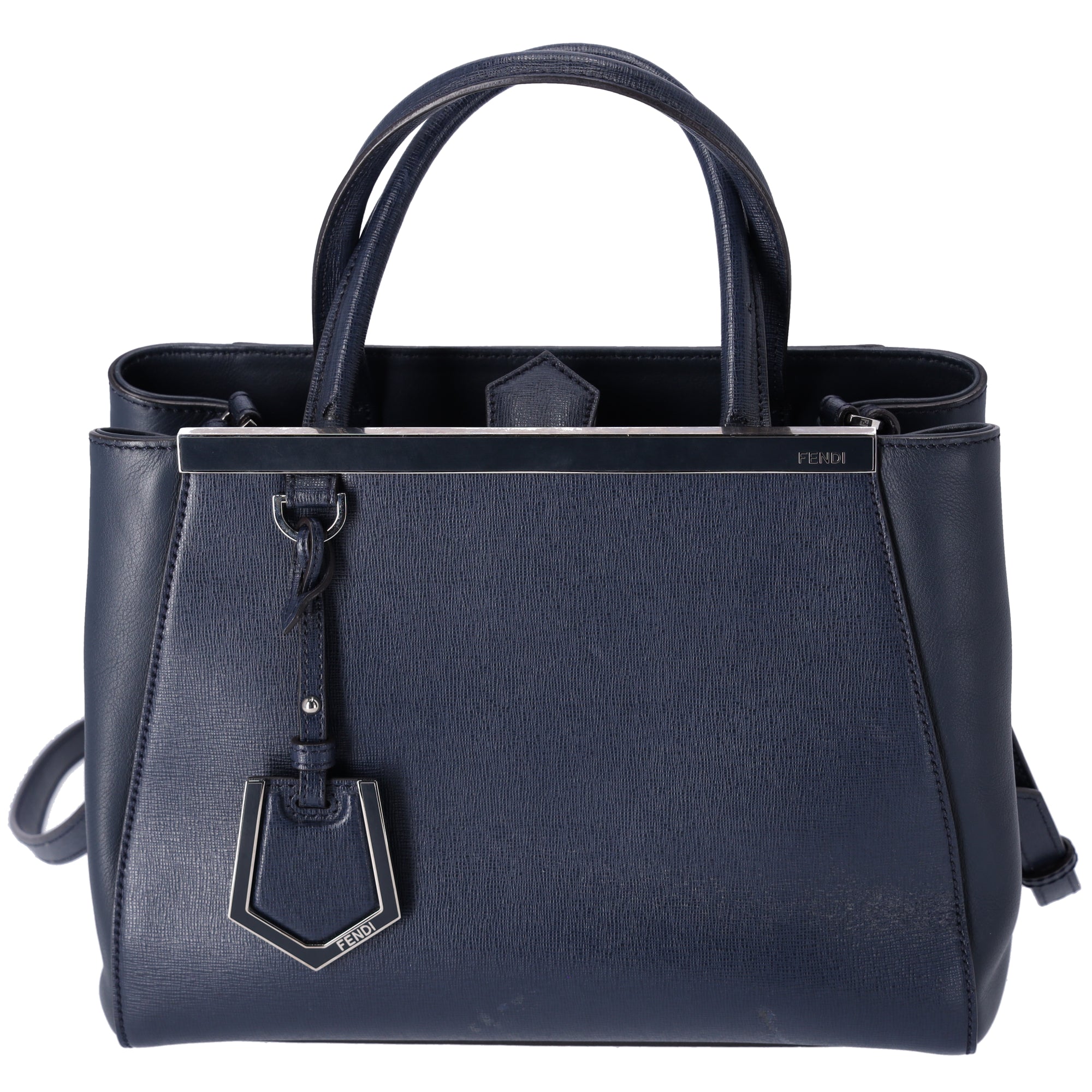 FENDI Petit 2 Jours Tote Bag 8BH253 Dark Navy Leather
