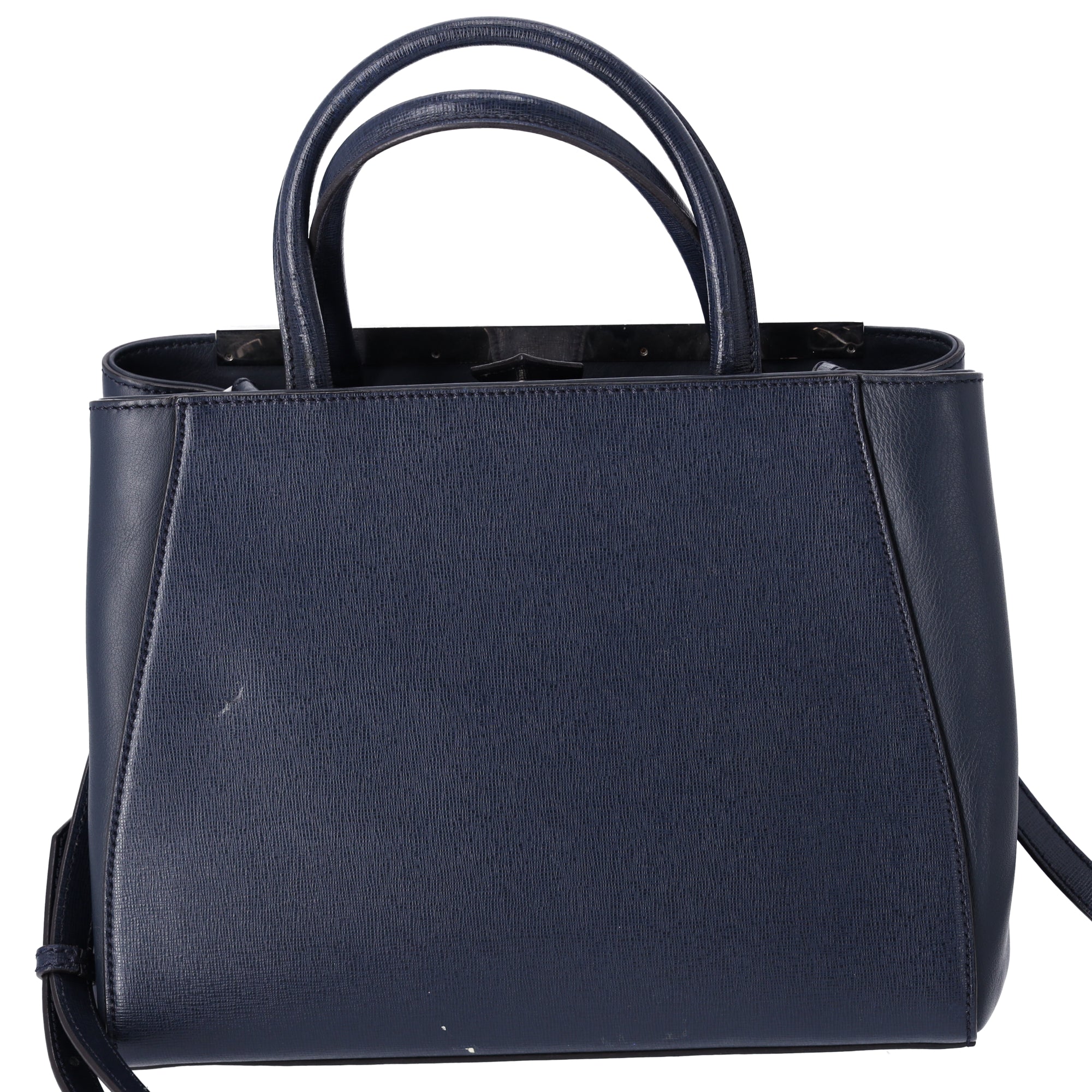 FENDI Petit 2 Jours Tote Bag 8BH253 Dark Navy Leather