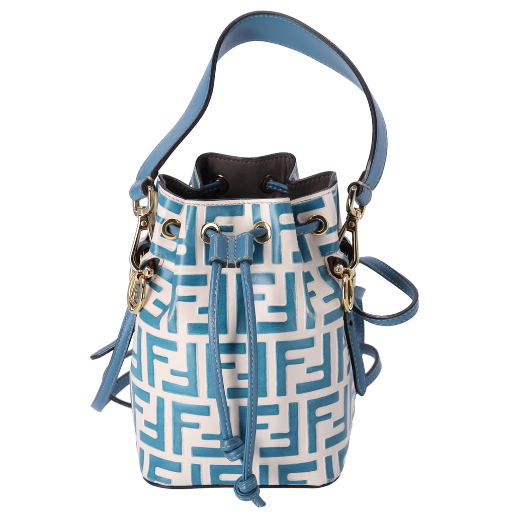 FENDI Mini Mon Tresor Zucca FF Shoulder Bag 8BS010 Cream Blue Leather