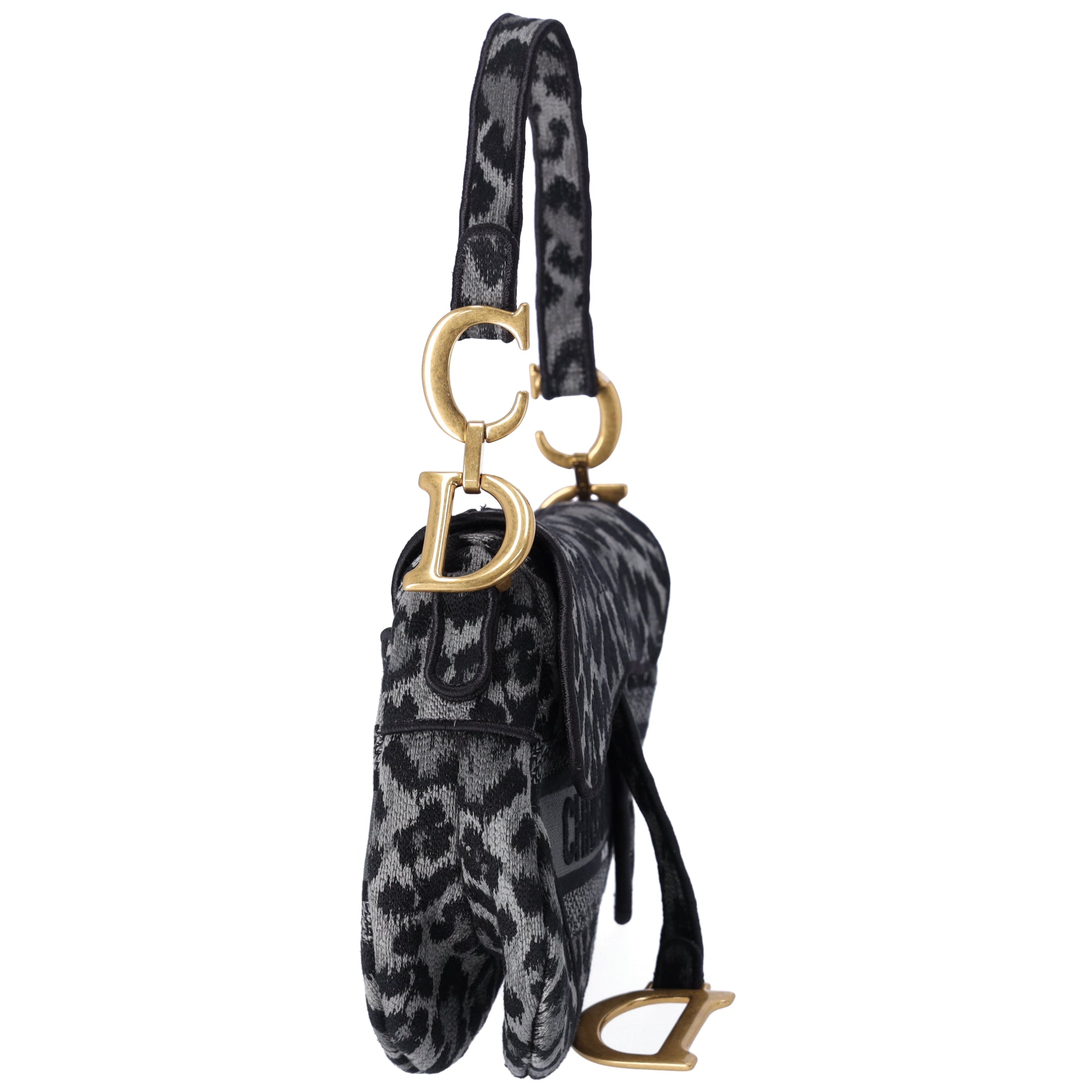 Christian Dior Saddle Bag Handbag Gray Black Leopard Jacquard