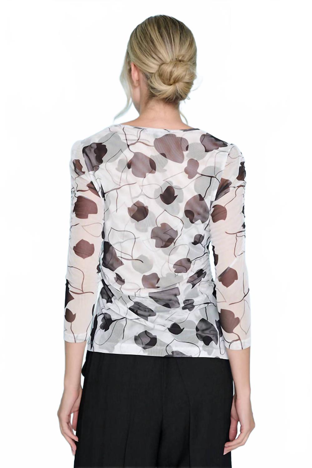 Blossom Bliss Three Quarter Sleeve Ruched Top In Black/white