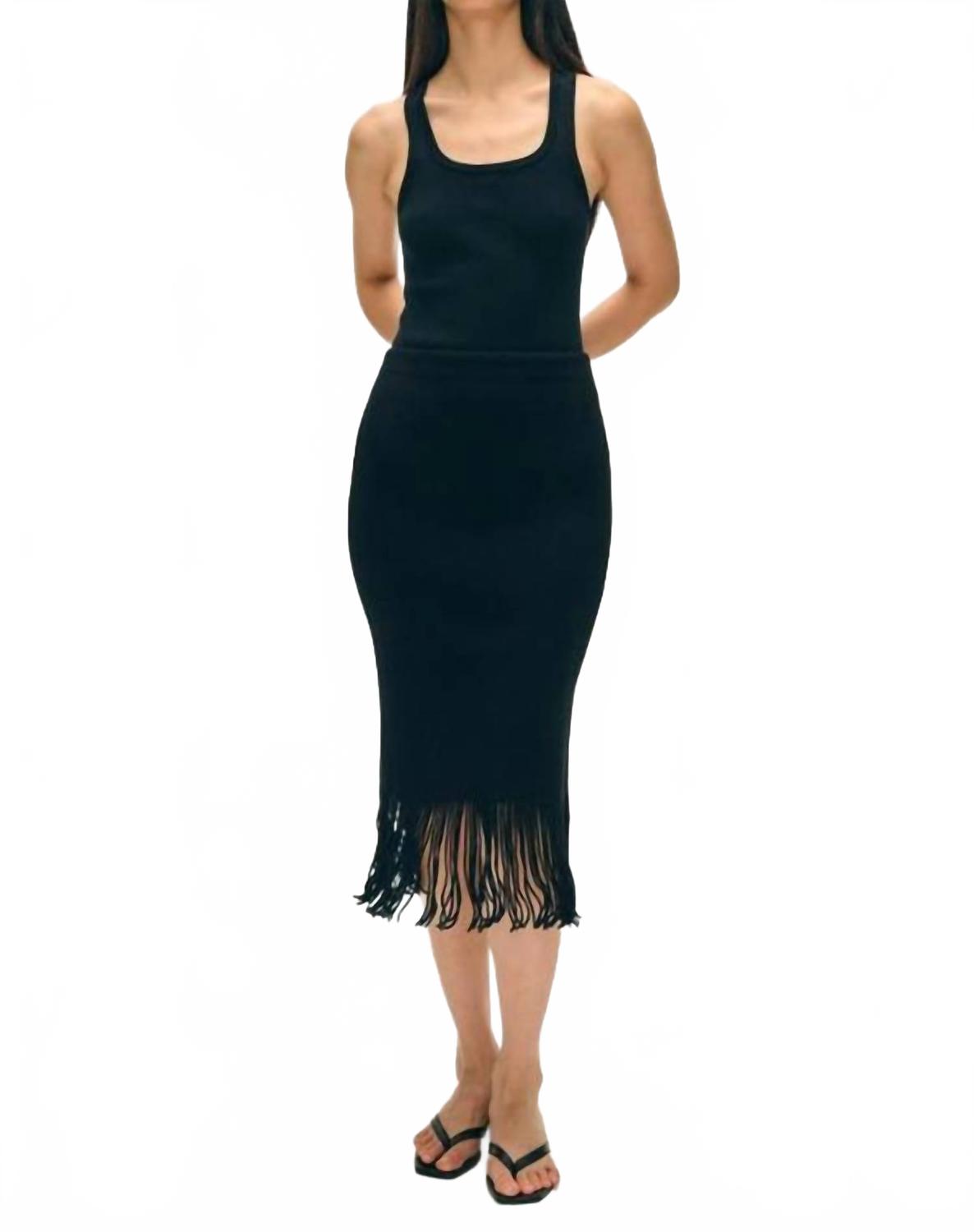 Fringe Ribbed Skirt In Black