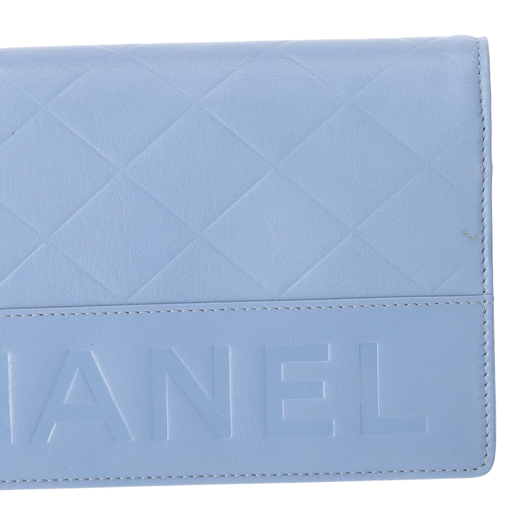 CHANEL Long Bifold Wallet Light Blue Leather Logo