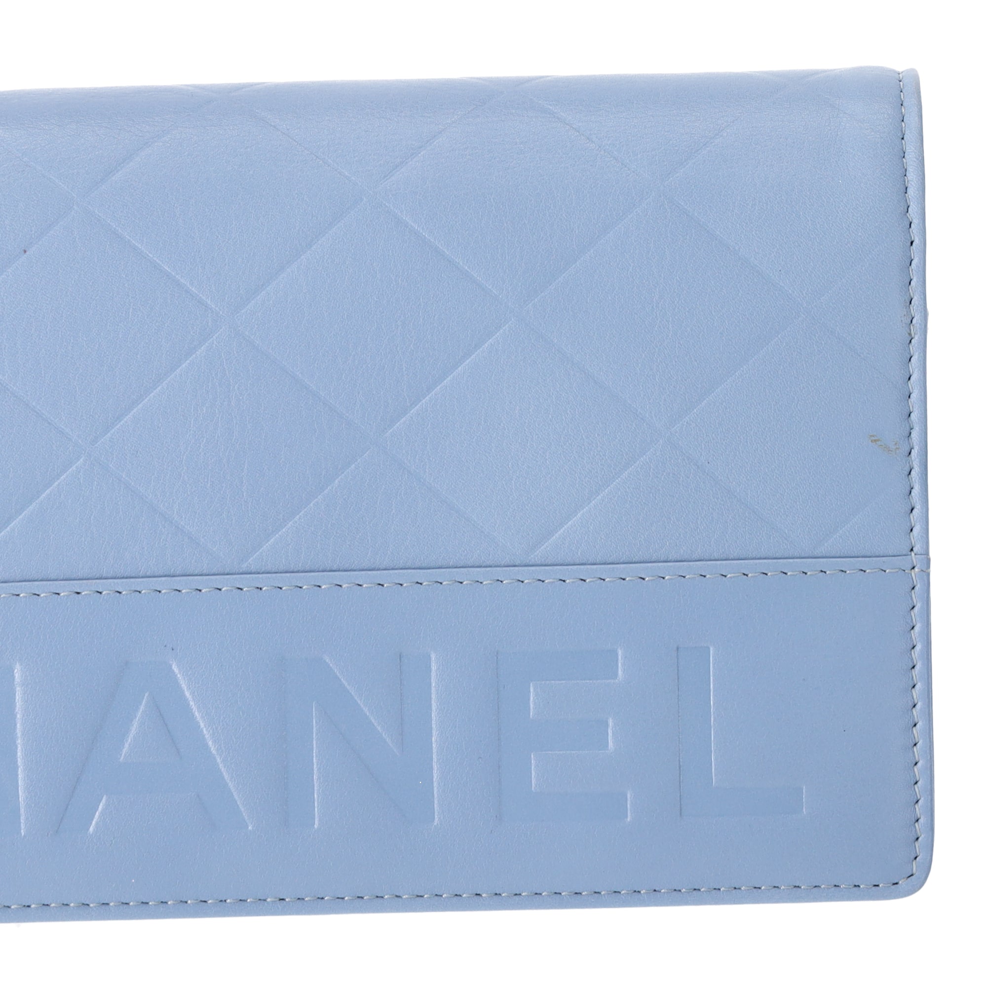CHANEL Long Bifold Wallet Light Blue Leather Logo