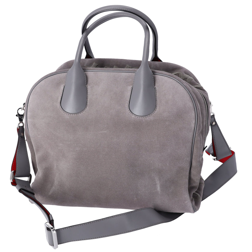 Christian Louboutin Mary Jane Large Handbag Gray Khaki Suede Leather