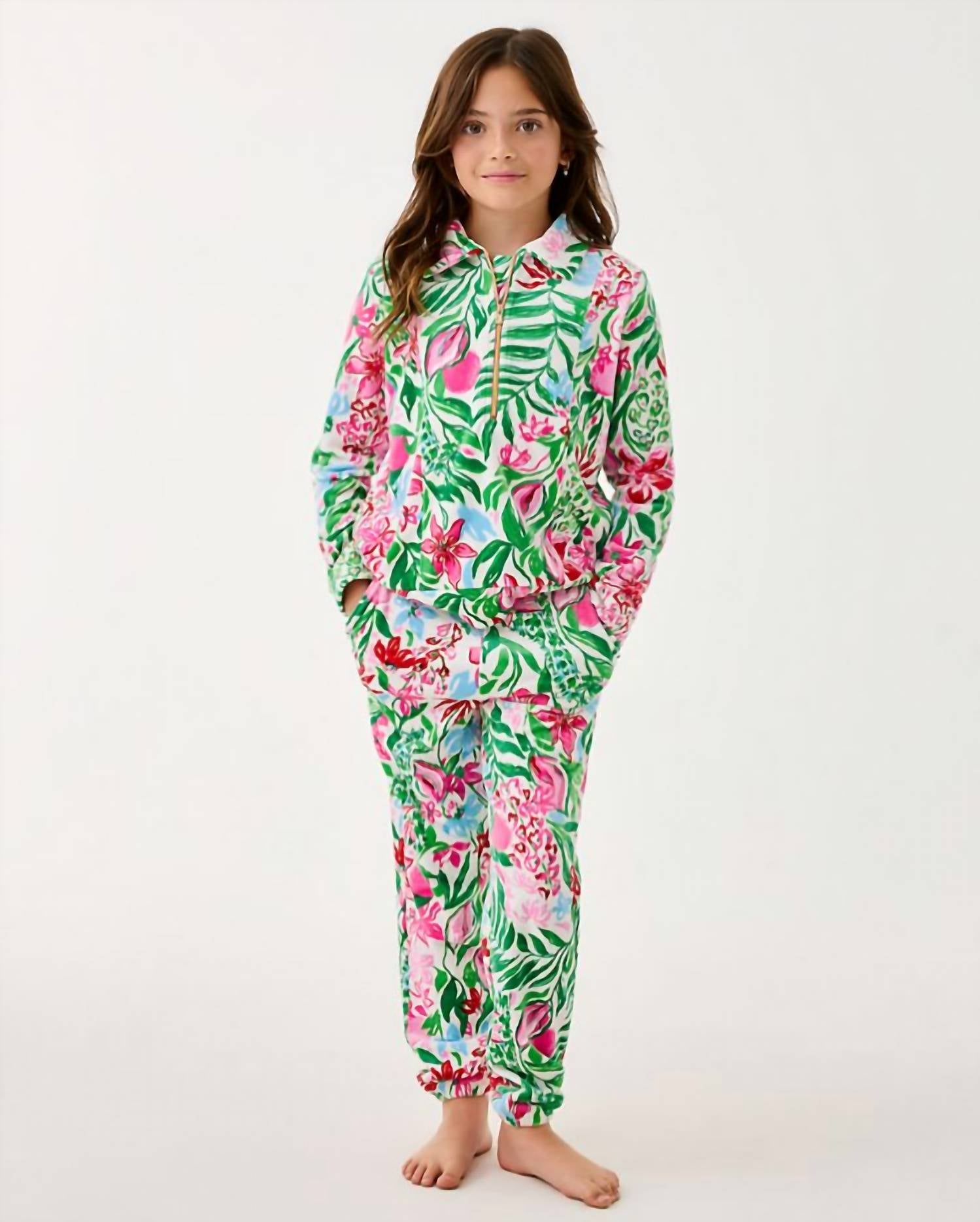 Mini Eleni Velour Pullover In Glowing Gardens