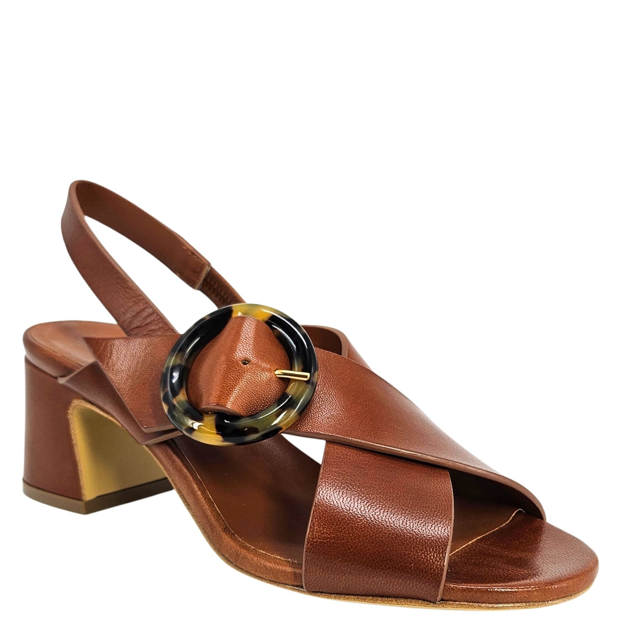 Leather Block Heel Singback Sandal