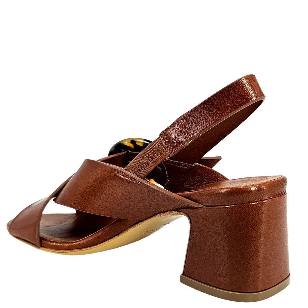 Leather Block Heel Singback Sandal