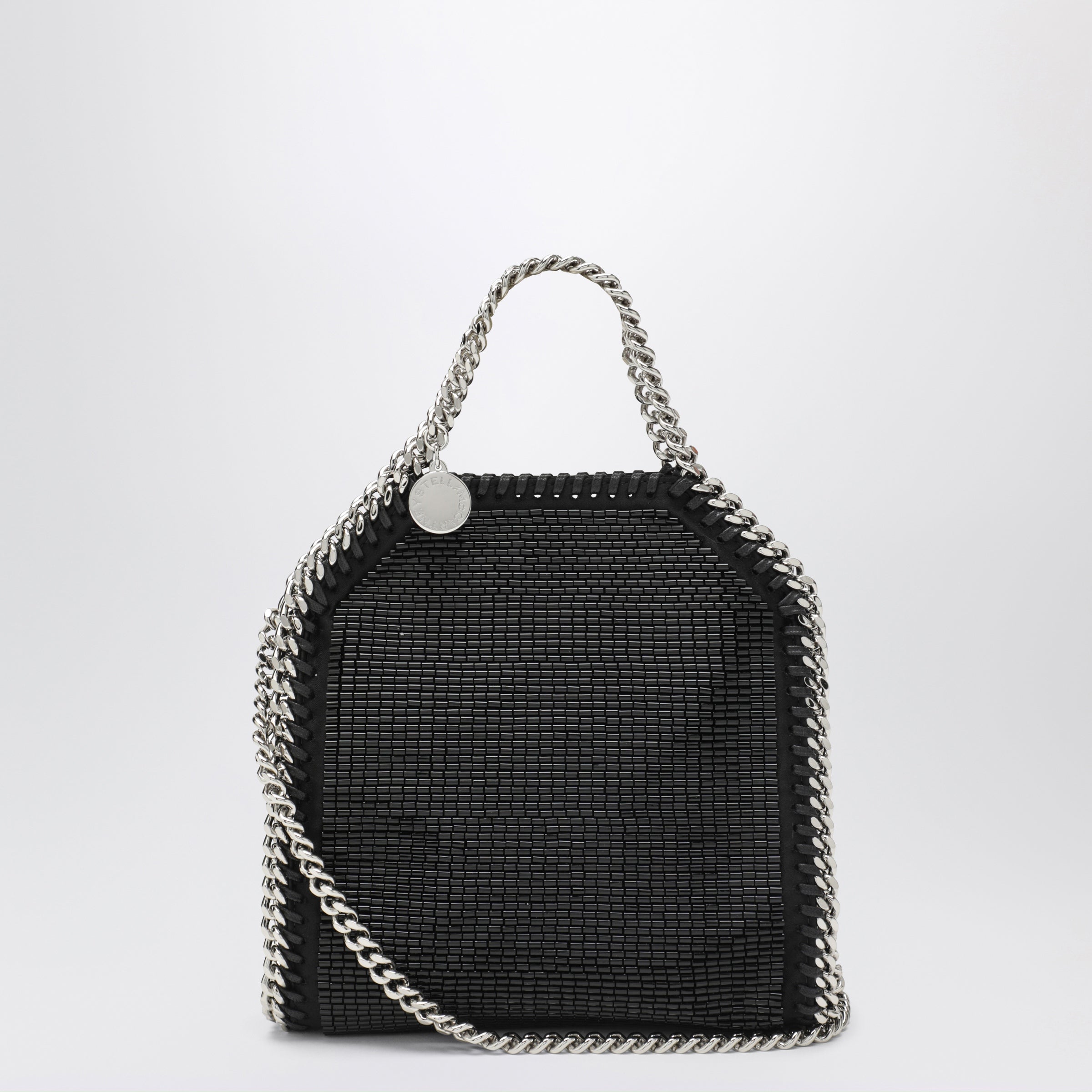 Stella Mccartney Falabella Mini Tote Bag In Black Crystal Mesh Women