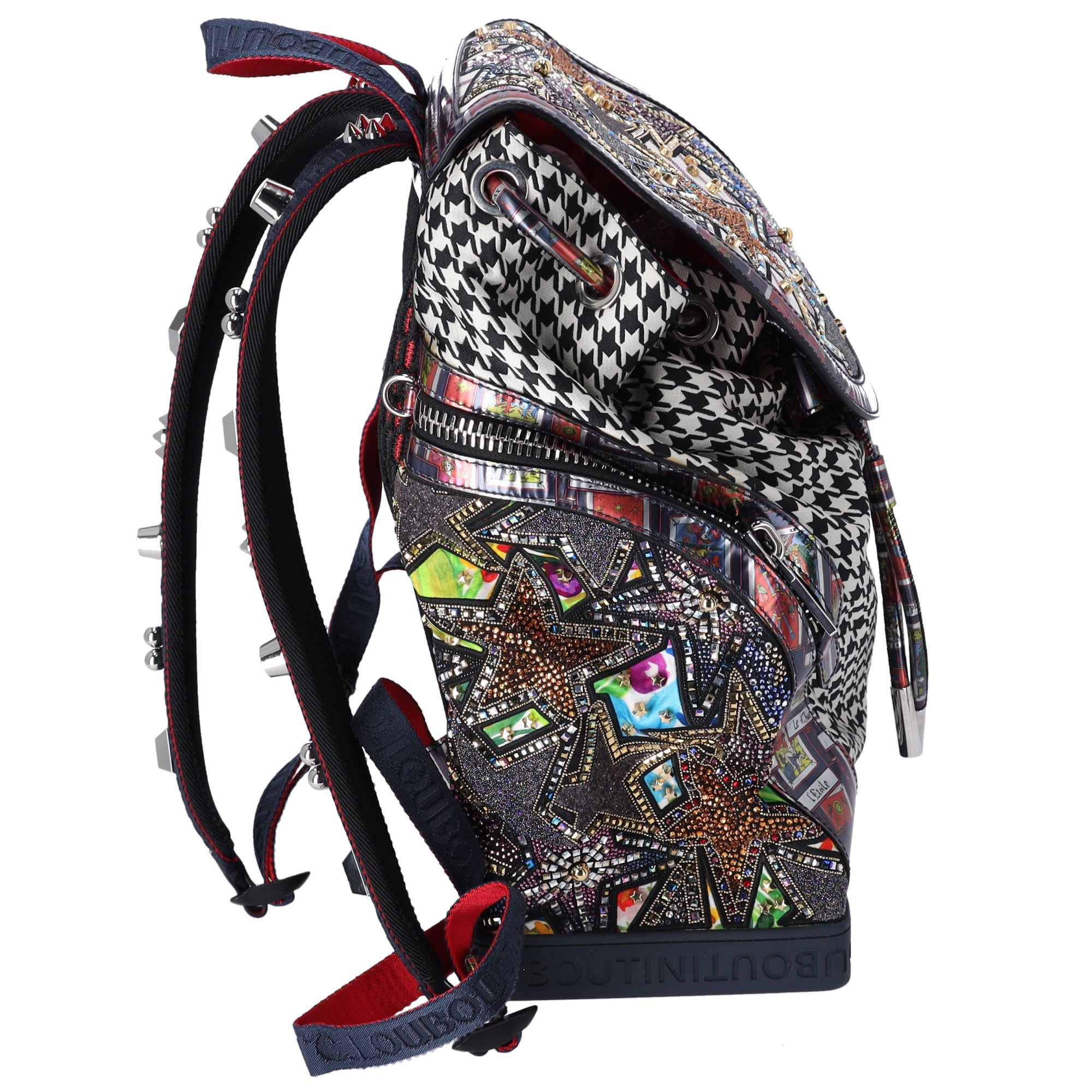 Christian Louboutin Explorafunk Backpack Black White Multi Jacquard Leather