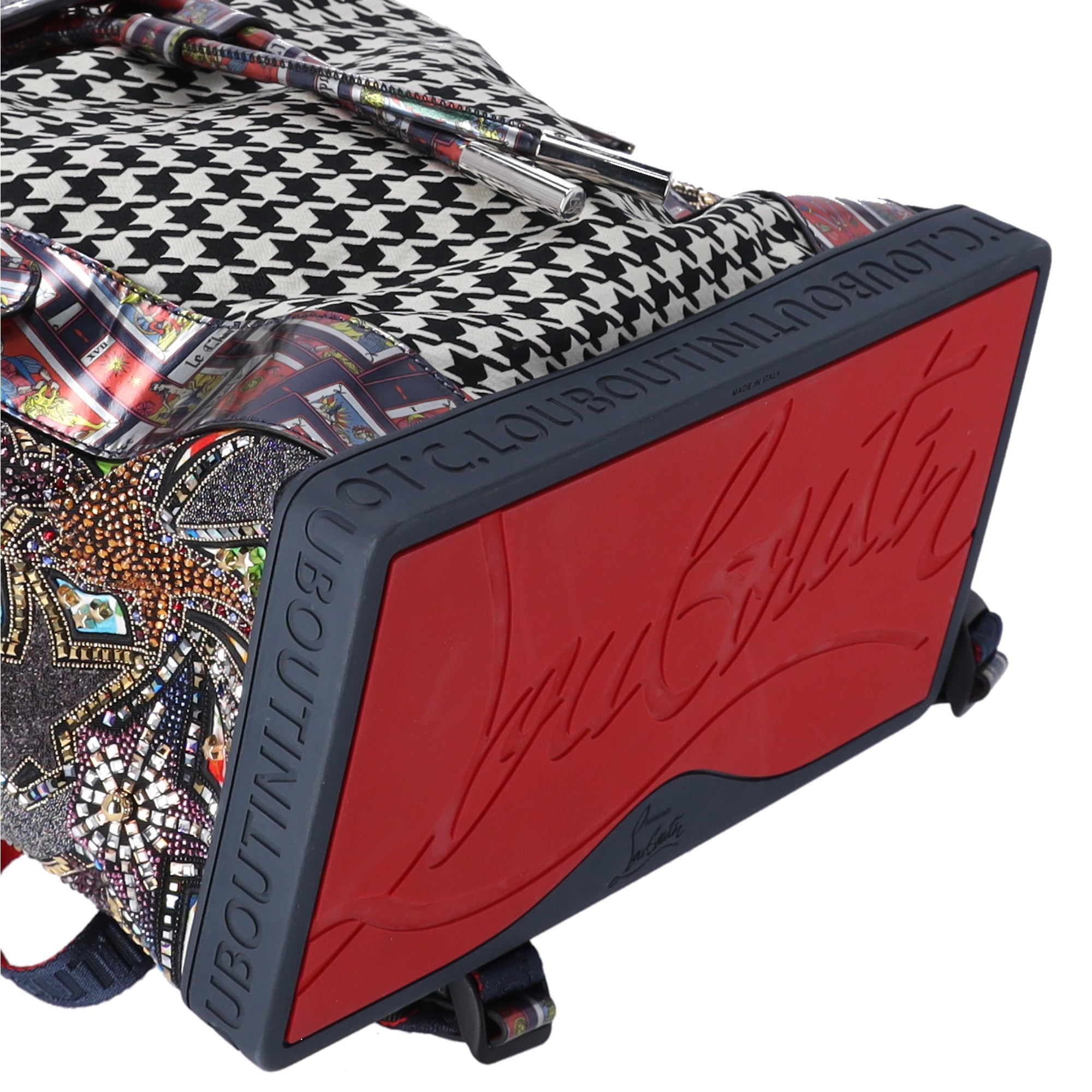 Christian Louboutin Explorafunk Backpack Black White Multi Jacquard Leather
