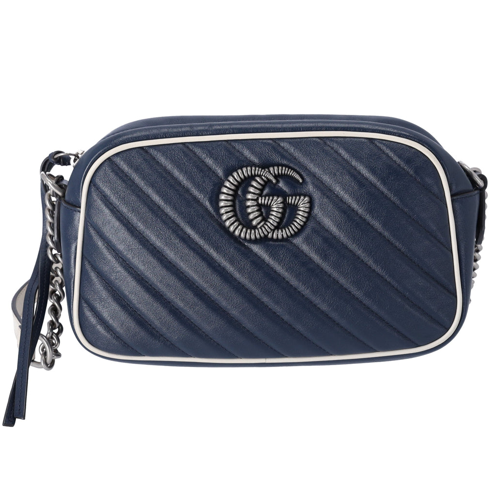 GUCCI GG Marmont Shoulder Bag 447632 Navy Cream Leather