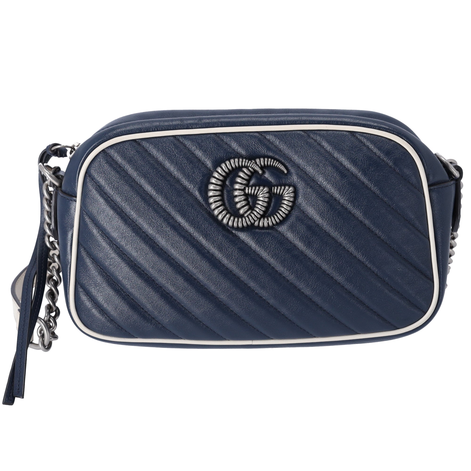 GUCCI GG Marmont Shoulder Bag 447632 Navy Cream Leather