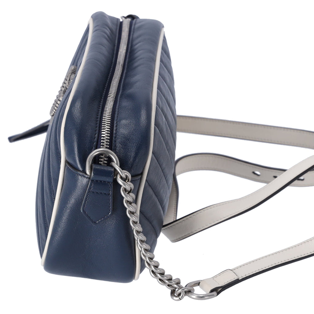 GUCCI GG Marmont Shoulder Bag 447632 Navy Cream Leather