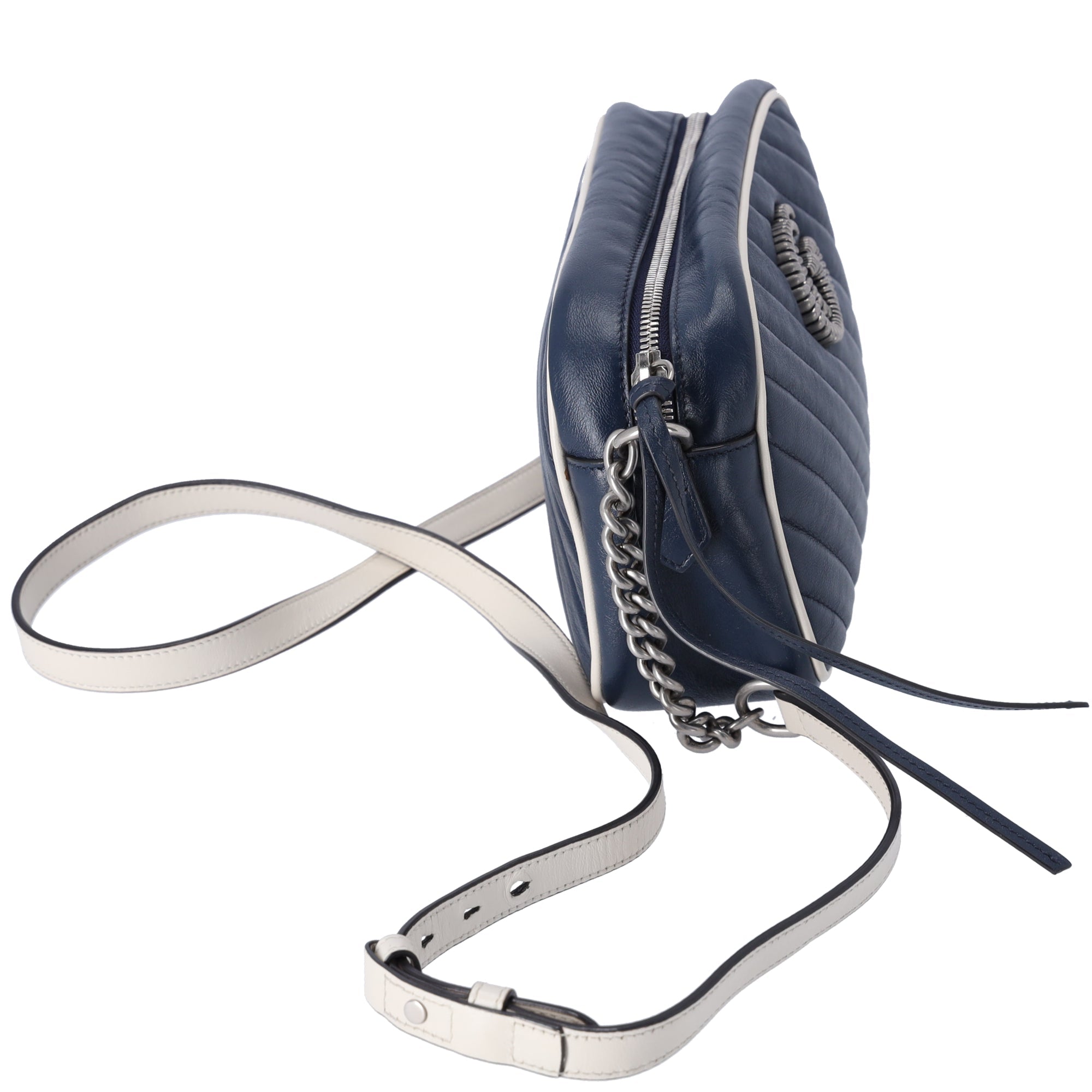 GUCCI GG Marmont Shoulder Bag 447632 Navy Cream Leather