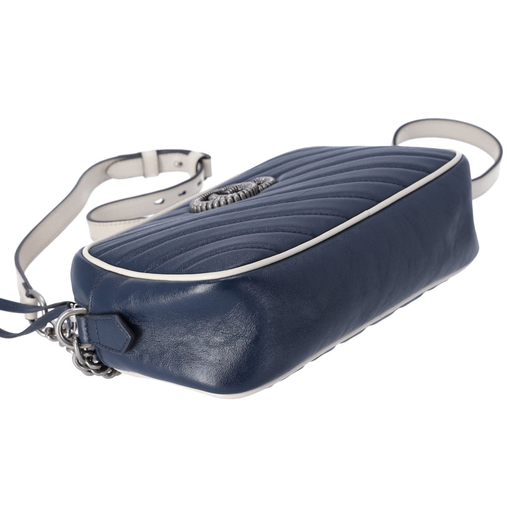 GUCCI GG Marmont Shoulder Bag 447632 Navy Cream Leather