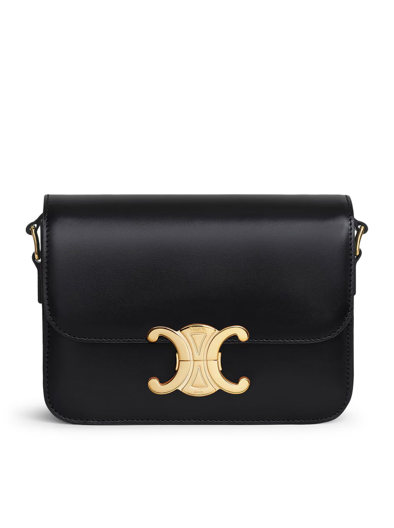 Celine Women Triomphe Teen Bag In Schwarz Shiny Calf Leather
