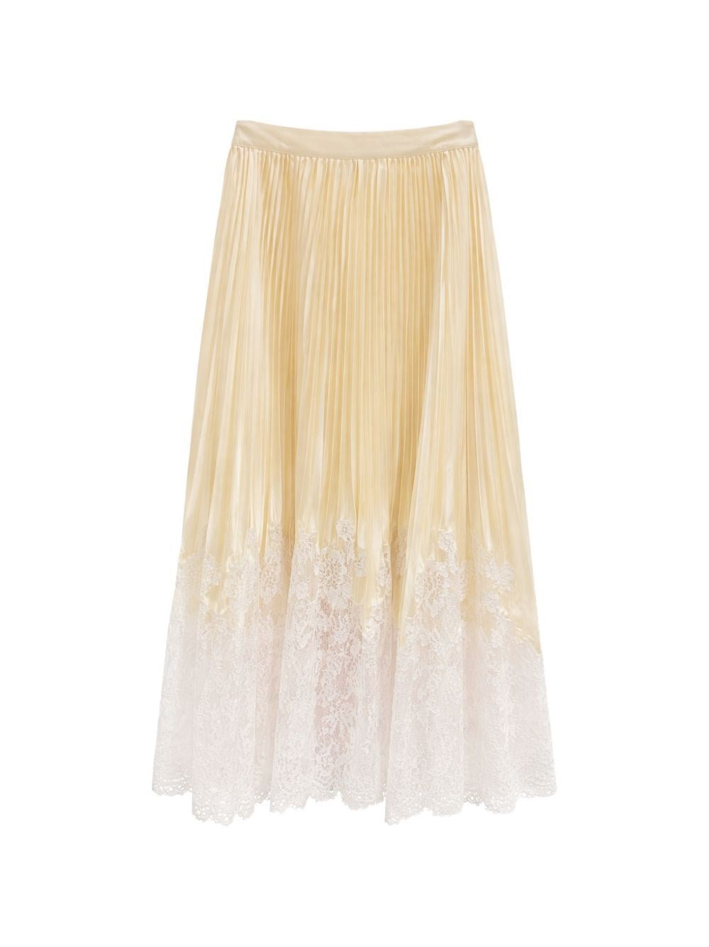 Self-Portrait Women Yellow Satin Lace Midi Skirt