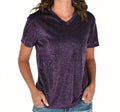 Short Sleeve V Neck Shimmer Top In Purple