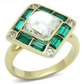 IP Gold(Ion Plating) Stainless Steel Ring with Synthetic Synthetic Glass in Clear