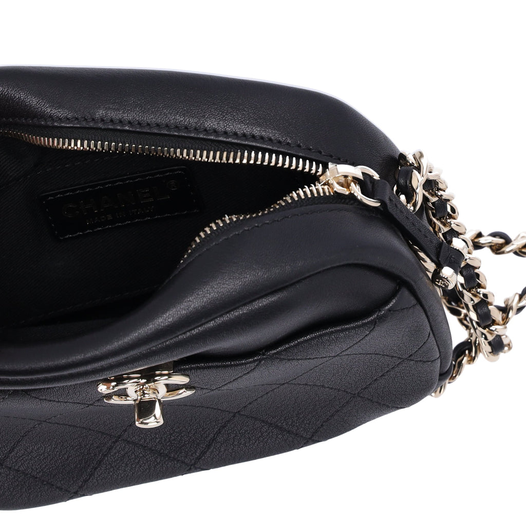 Chanel Quilted Lambskin Small Casual Trip Camera Bag Crossbody Black