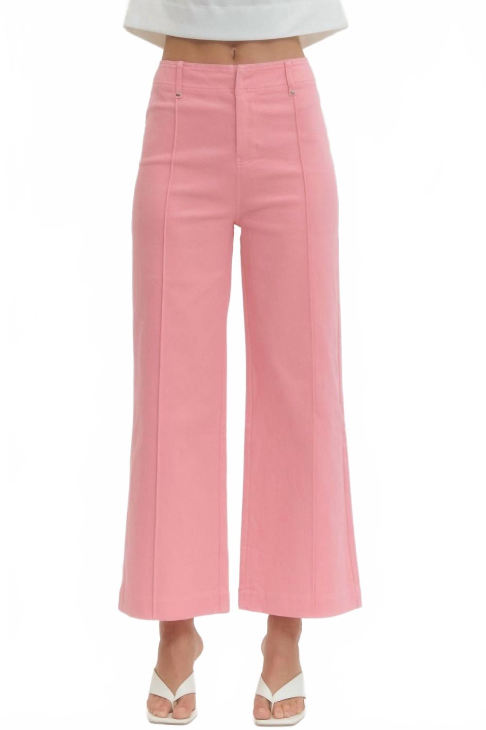 Solid High Rise Wide Leg Pants In Pink