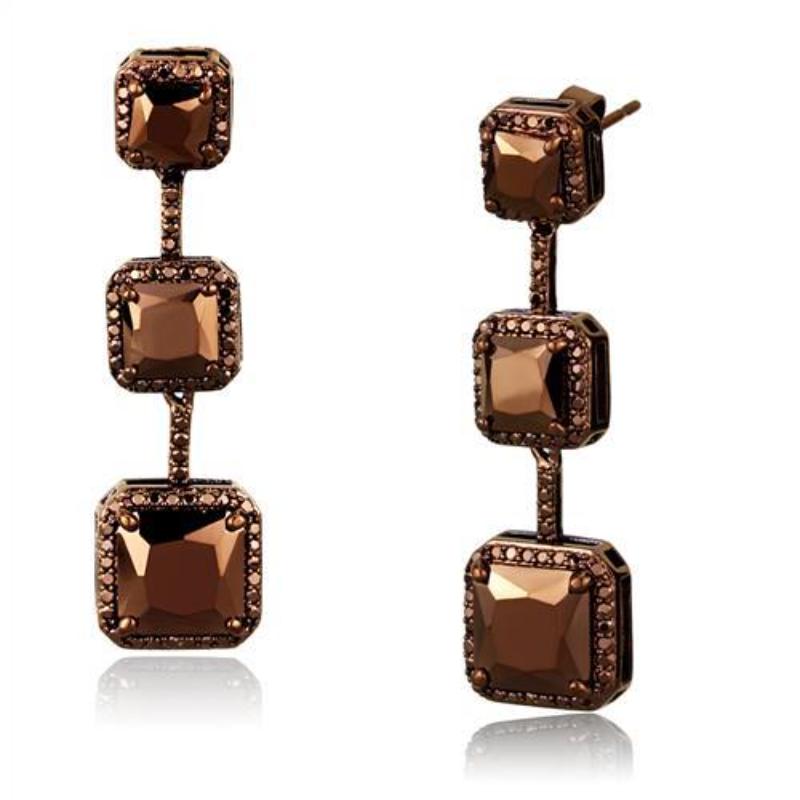 IP Coffee light Brass Earrings with AAA Grade CZ in Light Coffee