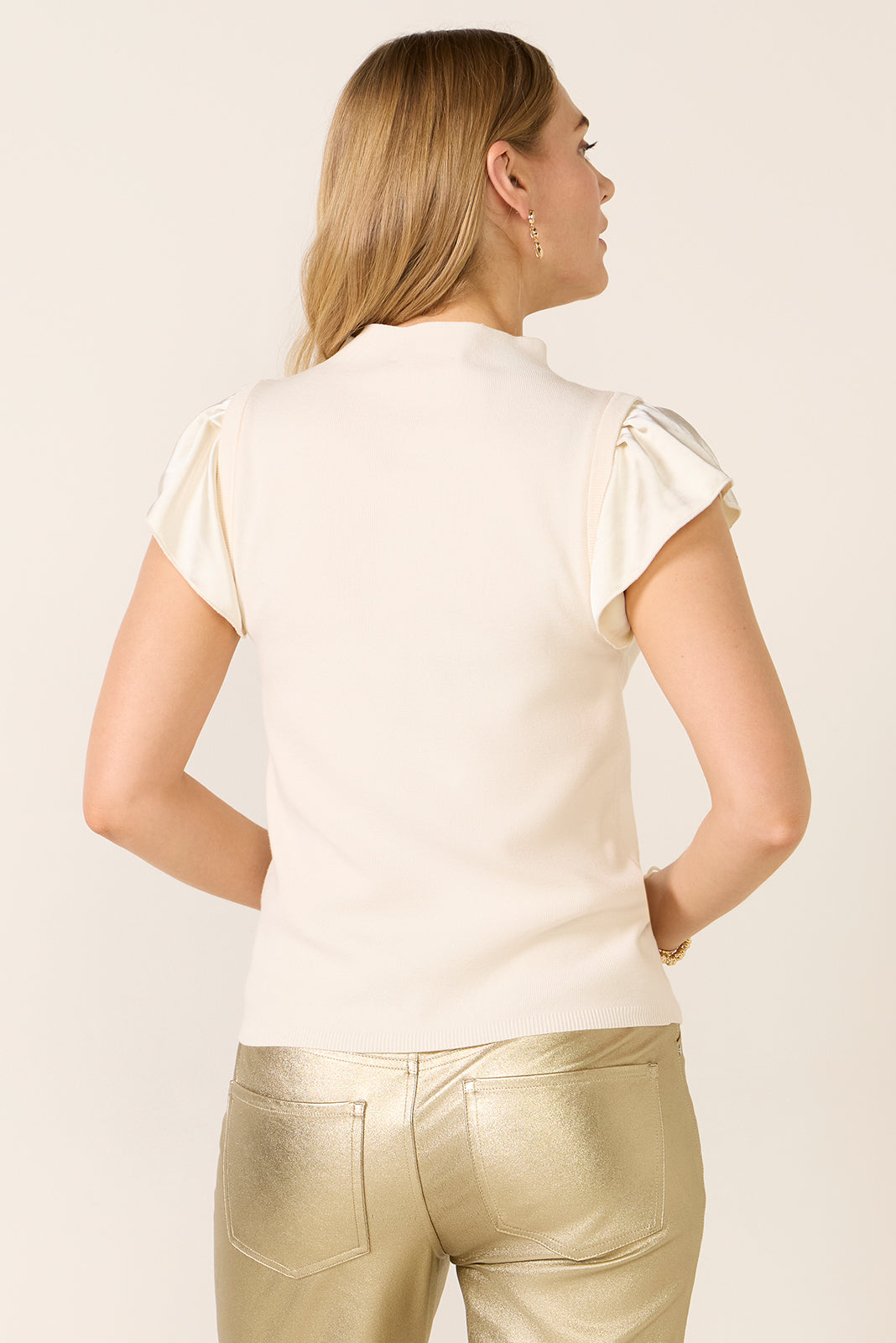 Women's Yucca Mixed Media Satin Frill Sweater Top
