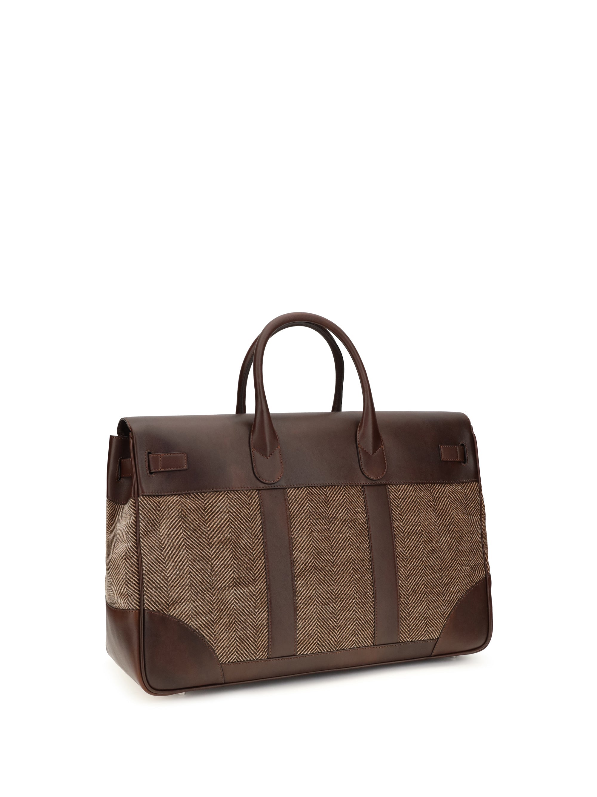 Brunello Cucinelli Men Travel Bag In Leather And Fabric