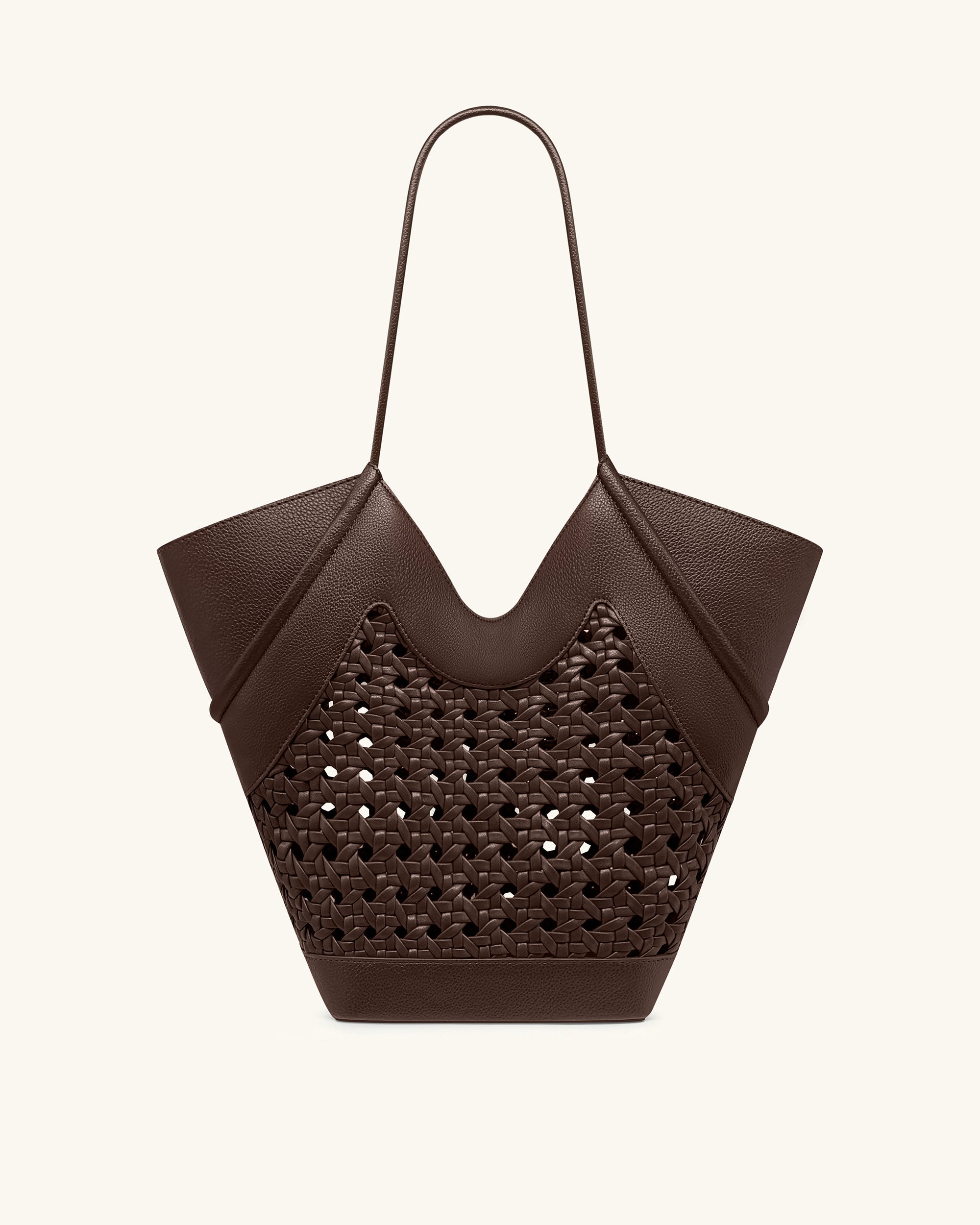 Maribel Woven Panel Tote Bag - Dark Brown
