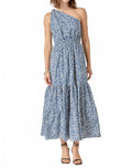 Print One Shoulder Maxi Dress In Blue