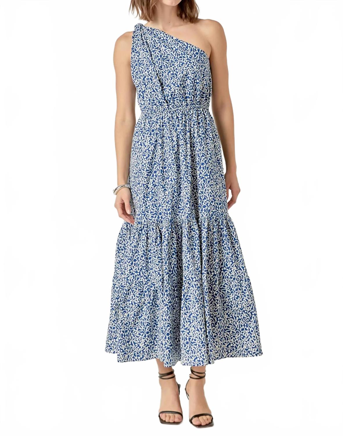 Print One Shoulder Maxi Dress In Blue