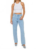 Icon Straight Leg Jeans In Indigo Rhinestone Trim