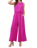 Sleeveless Bubble Hem Wide Leg Jumpsuit In Fuchsia