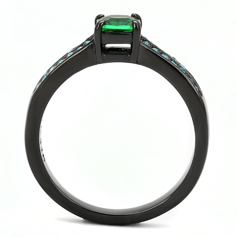 IP Black(Ion Plating) Stainless Steel Ring with Synthetic Synthetic Glass in Emerald