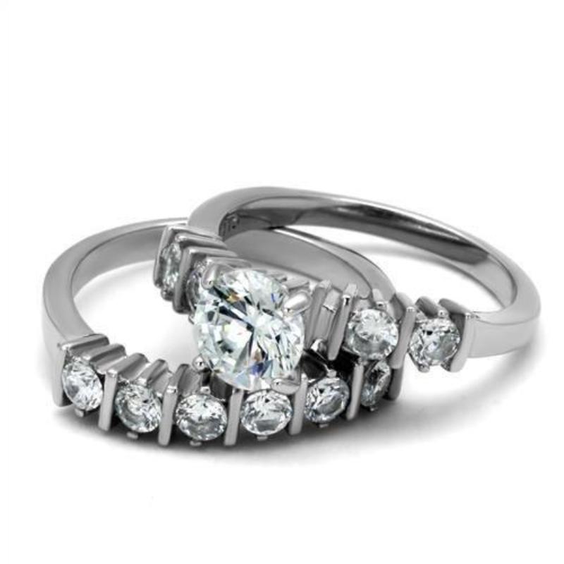 High polished (no plating) Stainless Steel Ring with AAA Grade CZ in Clear