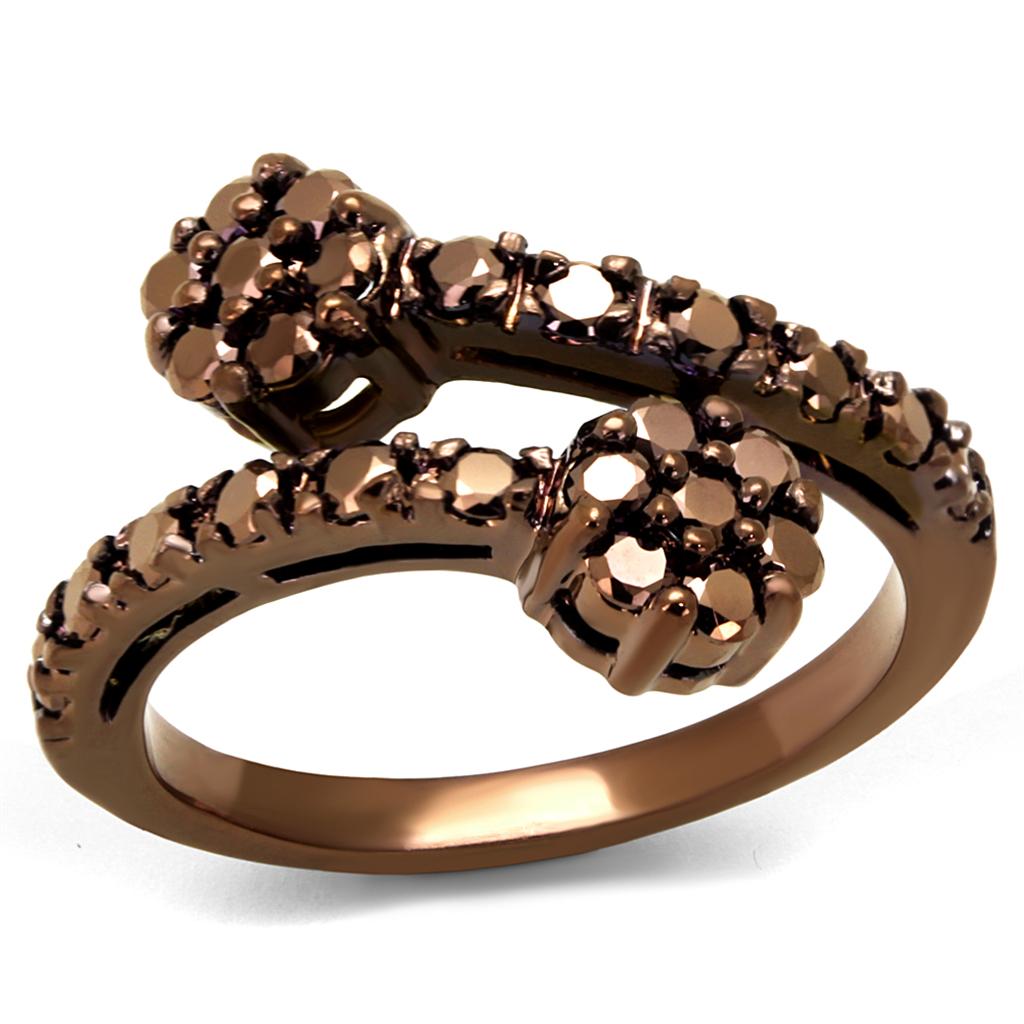 IP Coffee light Brass Ring with AAA Grade CZ in Light Coffee