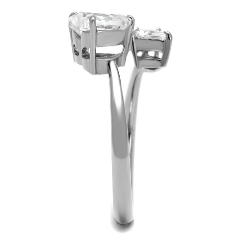High polished (no plating) Stainless Steel Ring with AAA Grade CZ in Clear