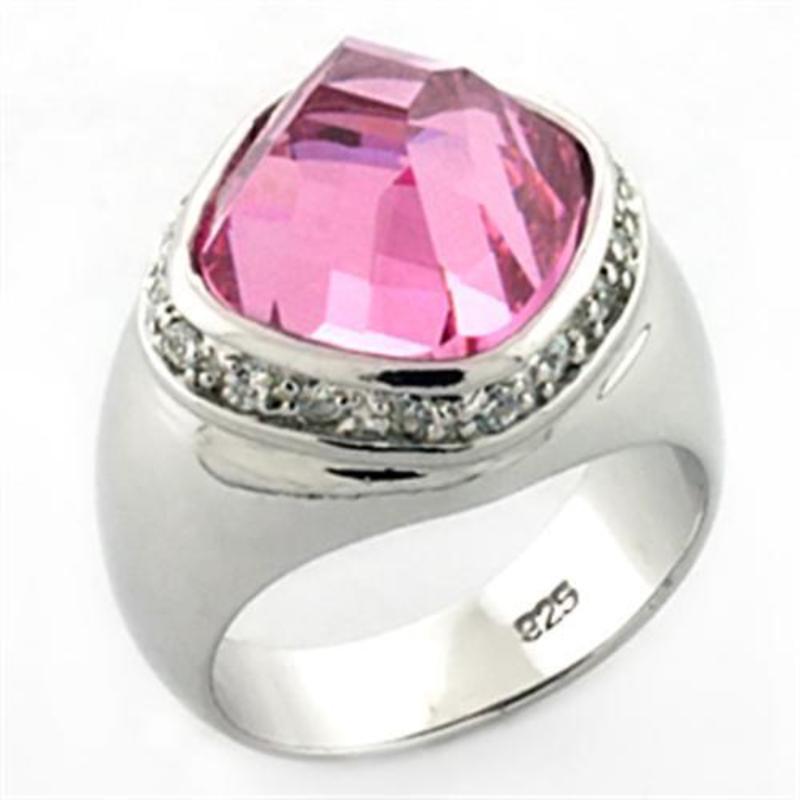 Rhodium 925 Sterling Silver Ring with AAA Grade CZ in Rose