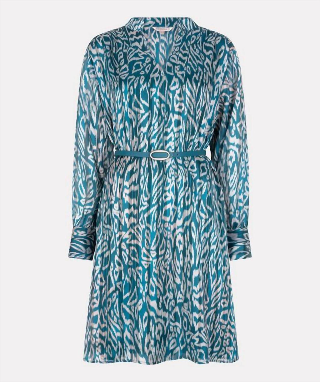 Long Sleeve Printed Dress In Teal