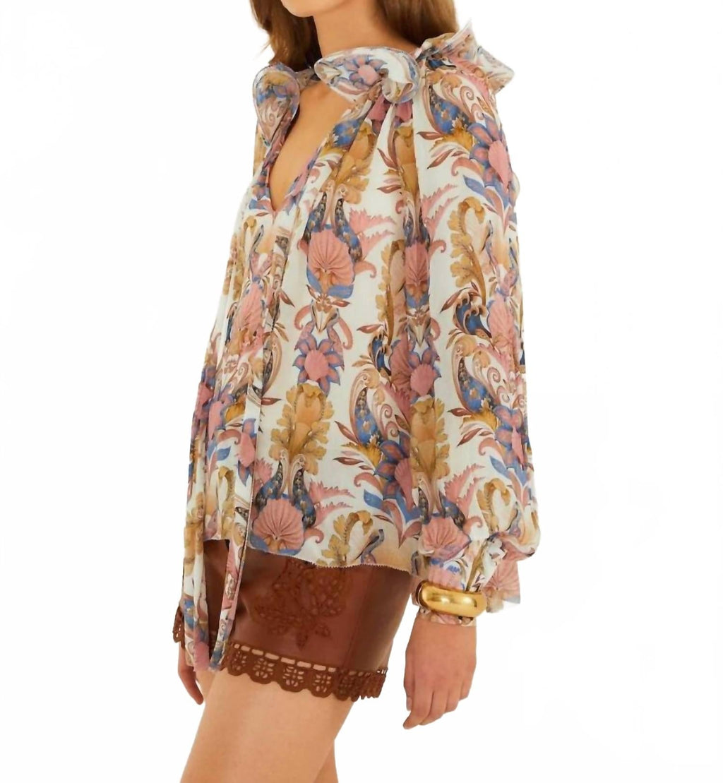 Sea Garden Long Sleeve Blouse In Off-White
