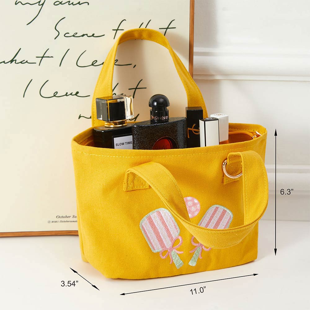 Pickleball Paddle Embroidered Small Canvas Tote Bag
