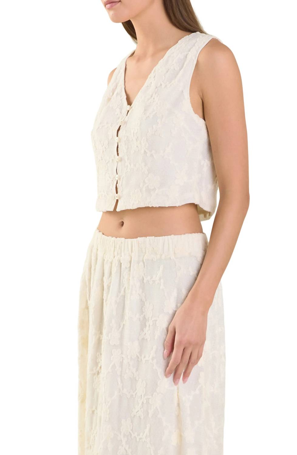 Floral Lace Vest In Off White