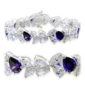 High-Polished 925 Sterling Silver Bracelet with AAA Grade CZ in Amethyst