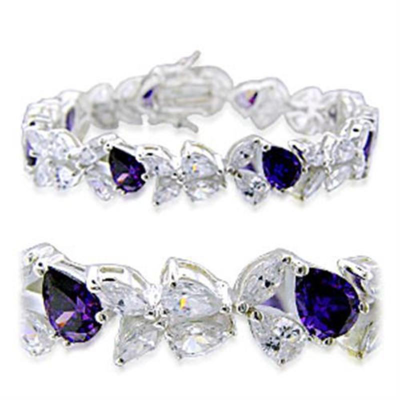 High-Polished 925 Sterling Silver Bracelet with AAA Grade CZ in Amethyst