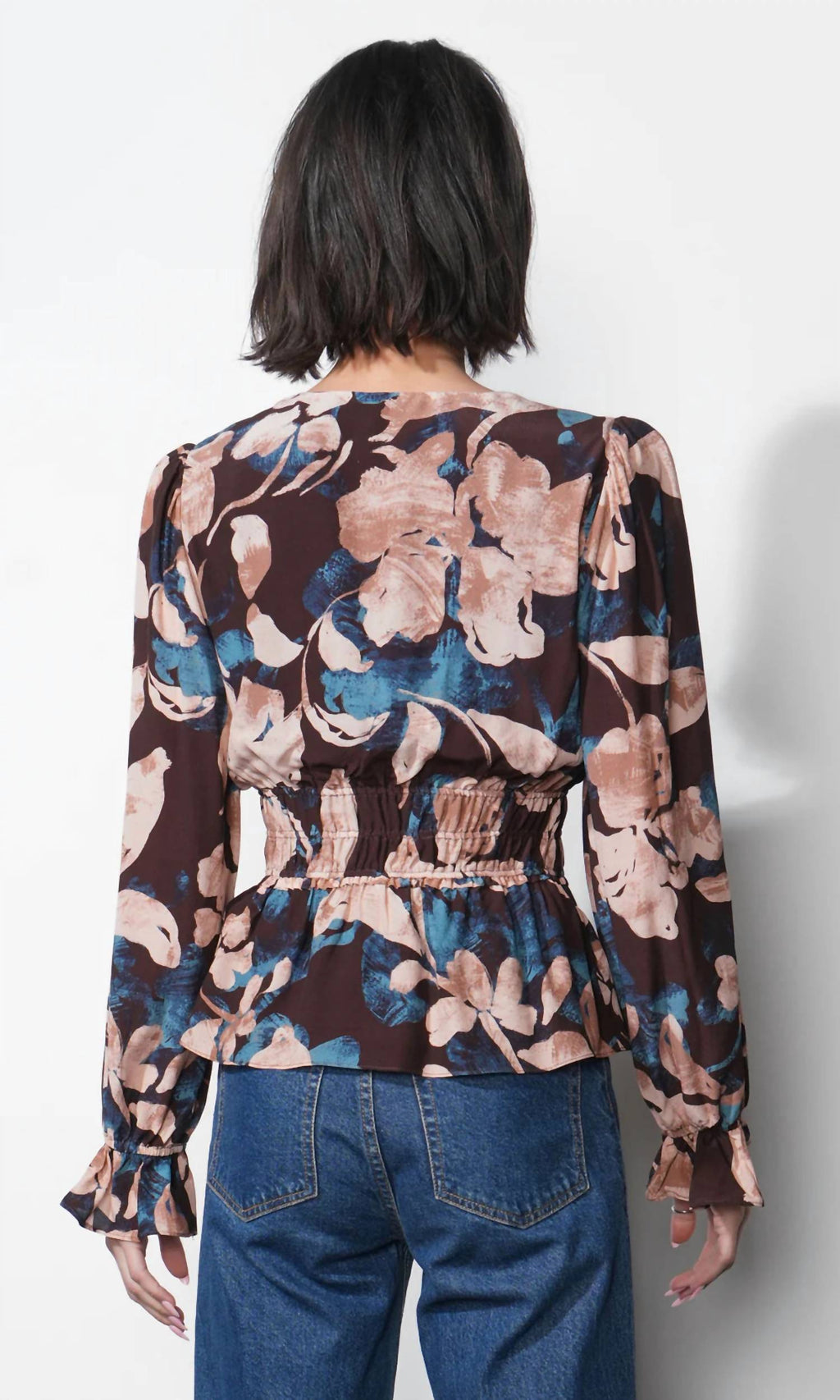 Nicki Printed V-Neck Blouse In Mulberry Combo